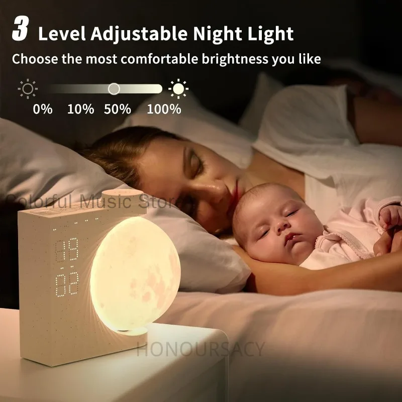 

White Noise Colorful Atmosphere Moon Light Clock Dual Alarm Clock Timing Wake Up Light Breathing Light Three Level Dimming Clock