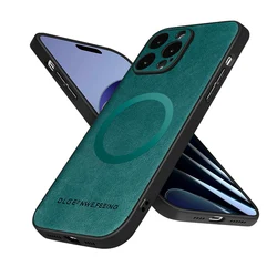 OLGE Luxury Outstanding Texture Classic Leather Case for iPhone 16 Pro Max 11 12 13 Pro 15 Plus Wireless Charging Magnetic Case