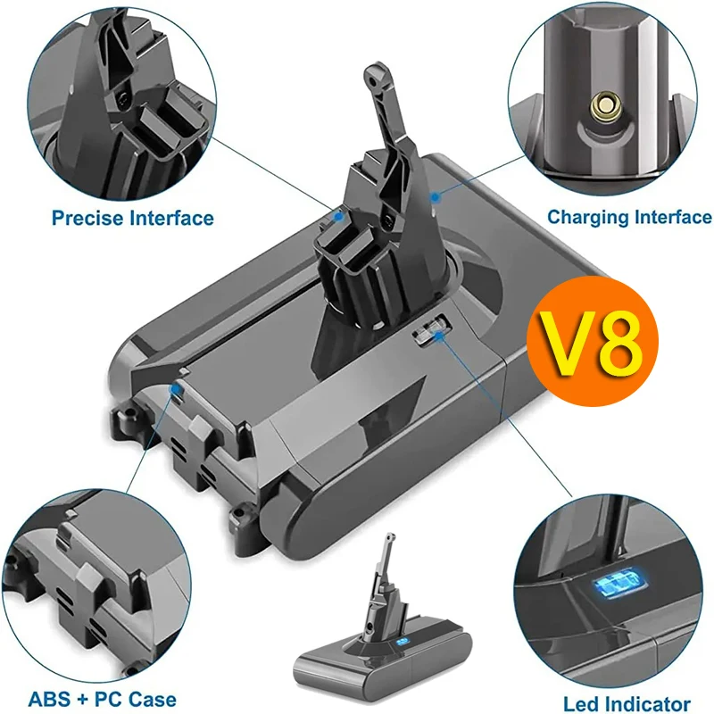 The V8 battery For Dyson V11 Vacuum Cleaner replaceable battery,large capacity 12800mAh V11 V7 V10 V11 V15,V6 battery,V8 Animal