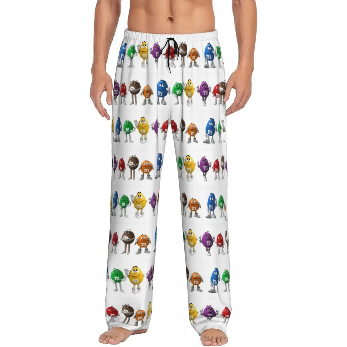 Custom Men's Funny MM Candy Pajama Pants Print Chocolate Candy Sleep Sleepwear Bottoms with Pockets