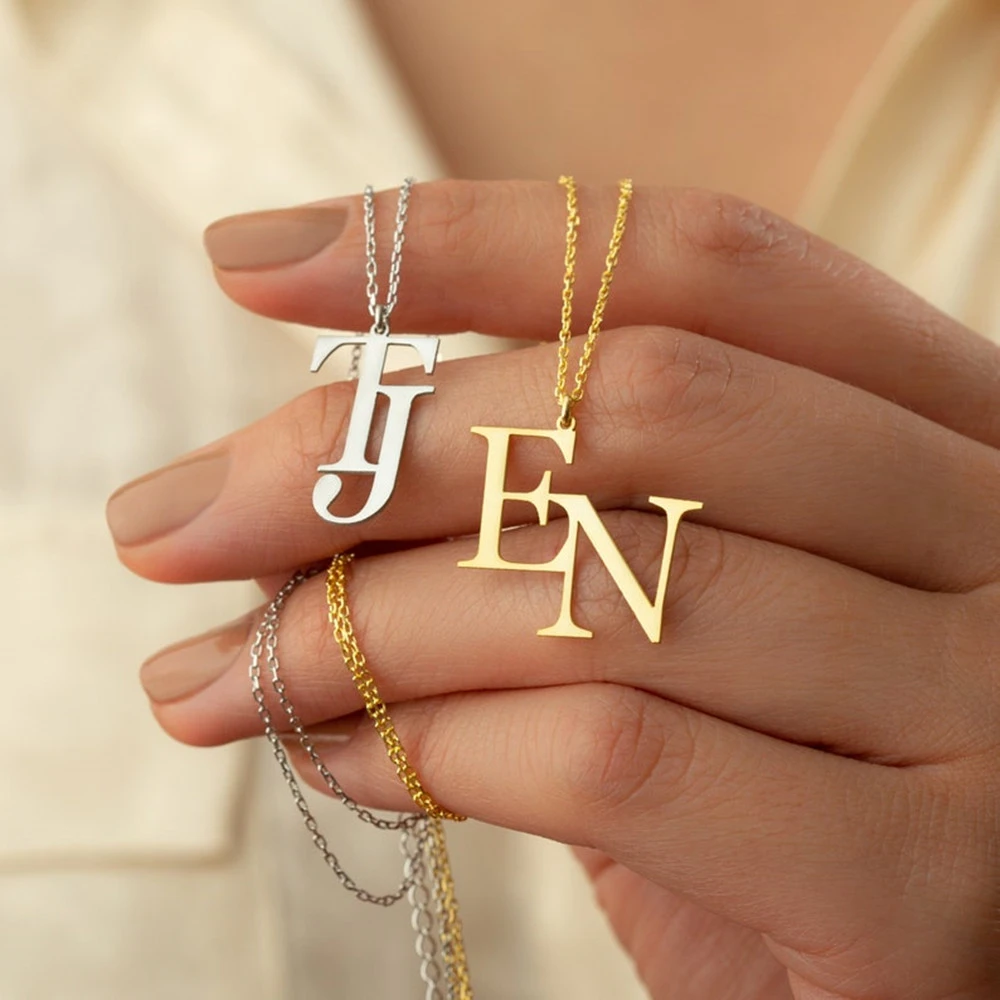 Personalized Two Letter Necklaces For Women Men Custom Double Initial Letters Pendant Necklace Name Choker Vintage Jewelry Gift