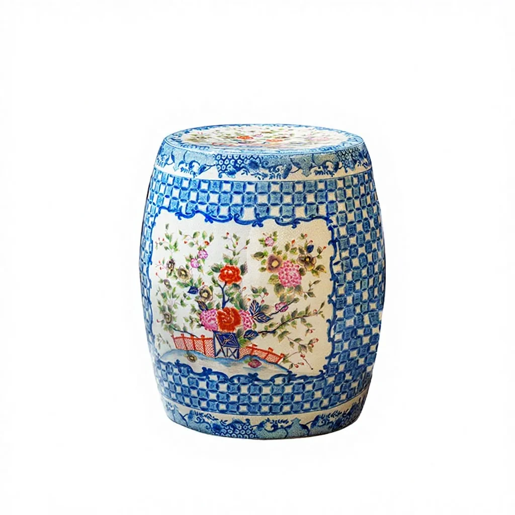 &c Hand-painted Traditional Bird Flower Pattern High-temperature Ceramic Eco-Friendly Stool Indoor/Outdoor Art Decoration for