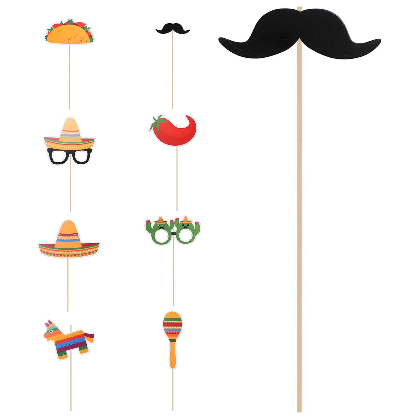

9pcs Hat Beard Props Carnival Party Decorations Photo Booth Accessories Handheld Ornaments Sombrero Style Bright Colors Festive