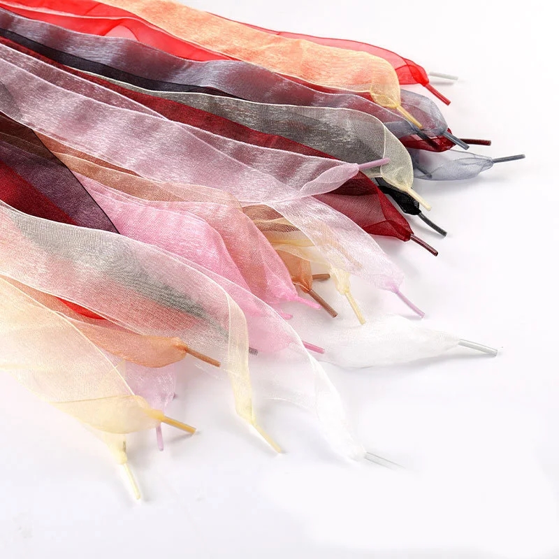 1 Paar bunte Schnürsenkel, 4 cm breit, Seiden-Schnürsenkel für Freizeitschuhe für Turnschuhe, Herren und Damen, Chiffon-Garn-Schuhriemen, 100/120/140/160 cm