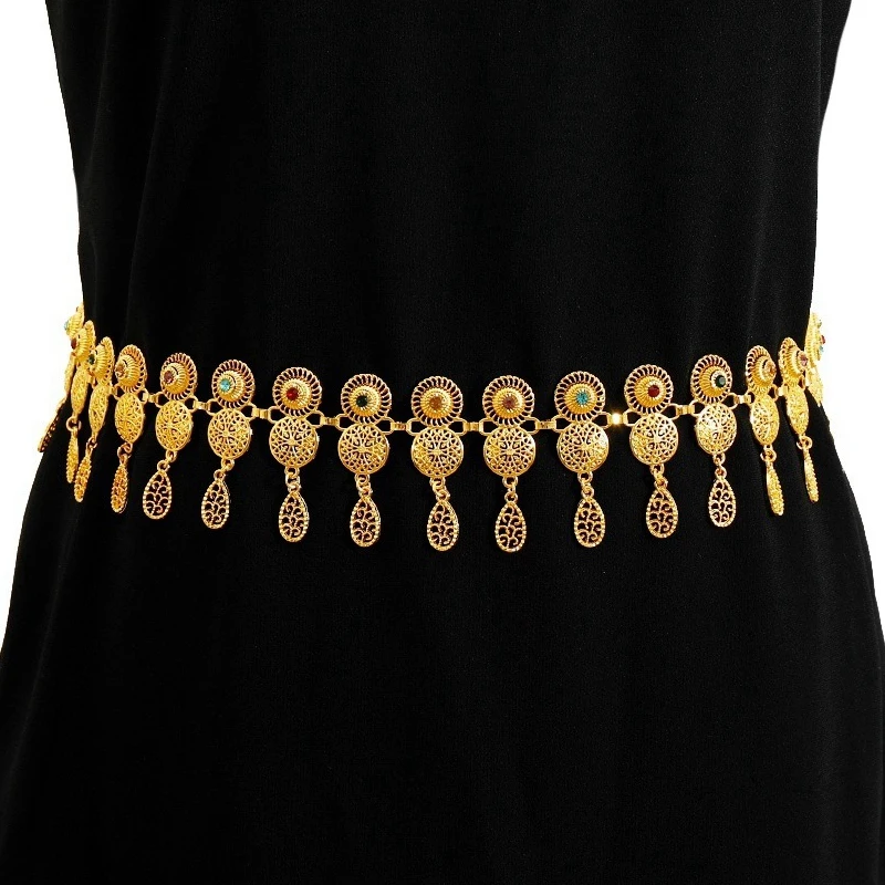 

MOGAKU Gold Color Carved Belly Chains for Women Ethnic Rhinestones Body Chain Turkish Indian Statement Waist Jewelry Feminina