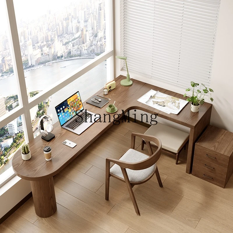PYH solid wood corner computer desk corner learning writing bedroom small apartment reading double table