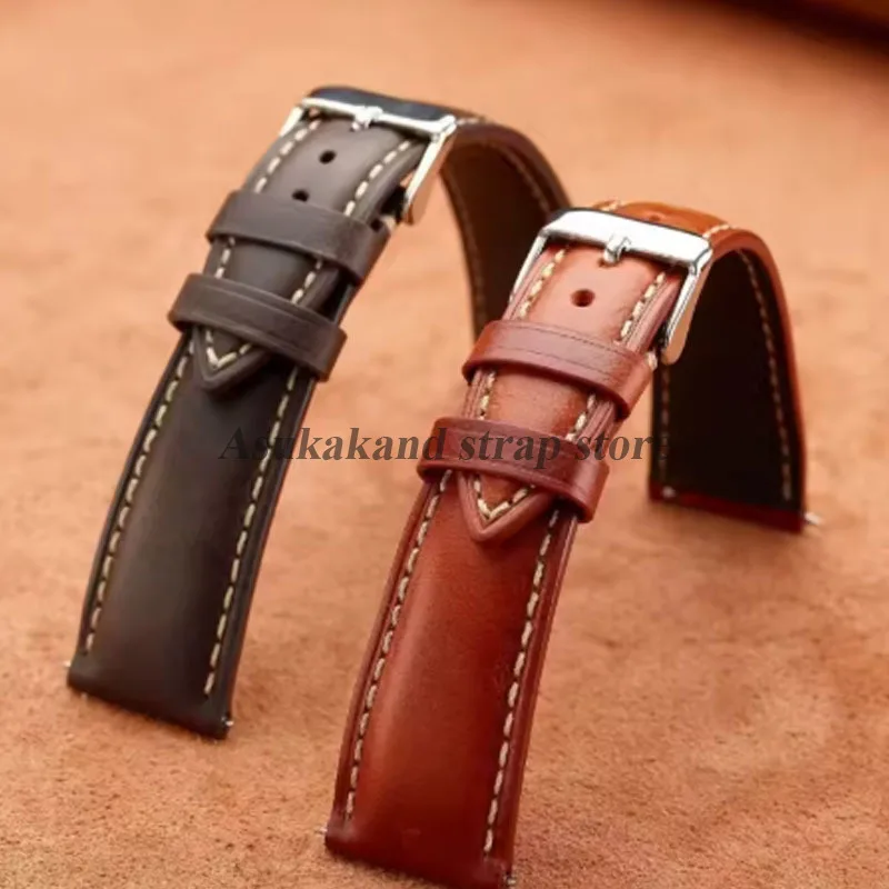 18mm 19mm 20mm 21mm 22mm Universal Vintage Oil Wax Leather Watch Straps Brown Head Layer Watch Band Men Accessories Pin Buckle