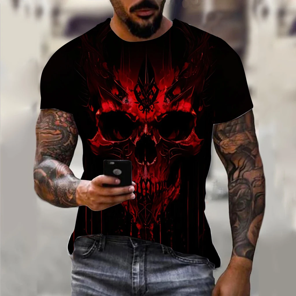 

Men's T-Shirt For Men Horror Skull 3D Print Men's Tops Summer Short Sleeved Male Pullover Oversized Top Casual Men'S Clothing