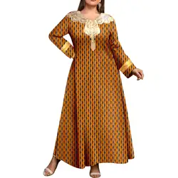 Abito a maniche lunghe da donna africana, abito casual, tessuto stampato Ankara, toppa ricamata, taglie forti, A2225151