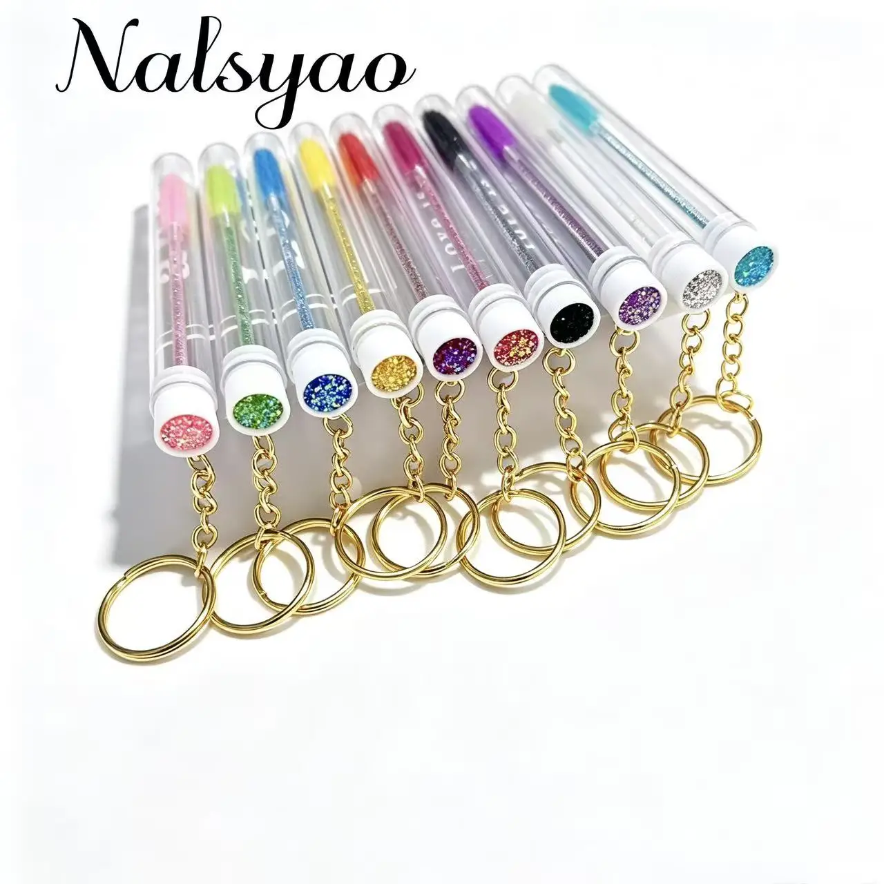 10/20Pcs Schlüsselbund Glitter Mascara Zauberstab Für Wimpern Verlängerung Klar Micro Kamm Container Make-Up Werkzeug Rohr Wimpern pinsel Mit Gold