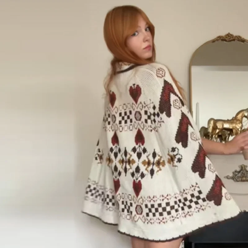 

Винтажная модная вязаная накидка, свободная осенне-зимняя женская накидка, кардиган, модный шикарный свитер, женская нишевая уличная одежда Y2k