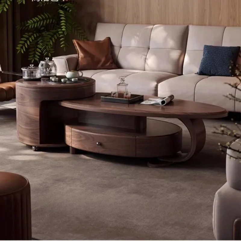 living room household high-end black walnut solid wood kung fu tea table simple mobile coffee table tea integrated