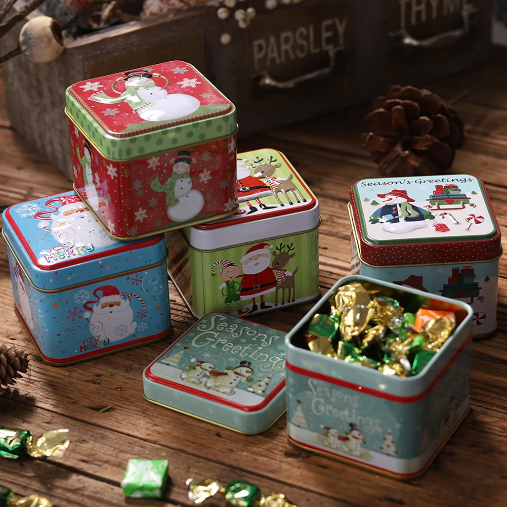 

Square Candy Box Tinplate Containers Holiday Jars Storage Boxes Lids Biscuits Tins Christmas Gifts Tea Leaf Holder