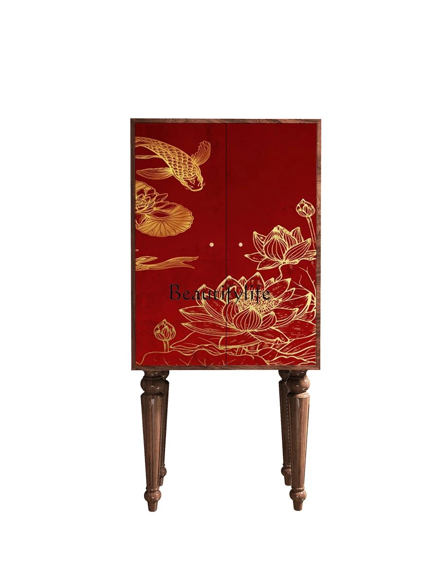 New Chinese Style Solid Wood High Foot Cabinet Multi-Functional Storage Room Wall Storage Cabinet