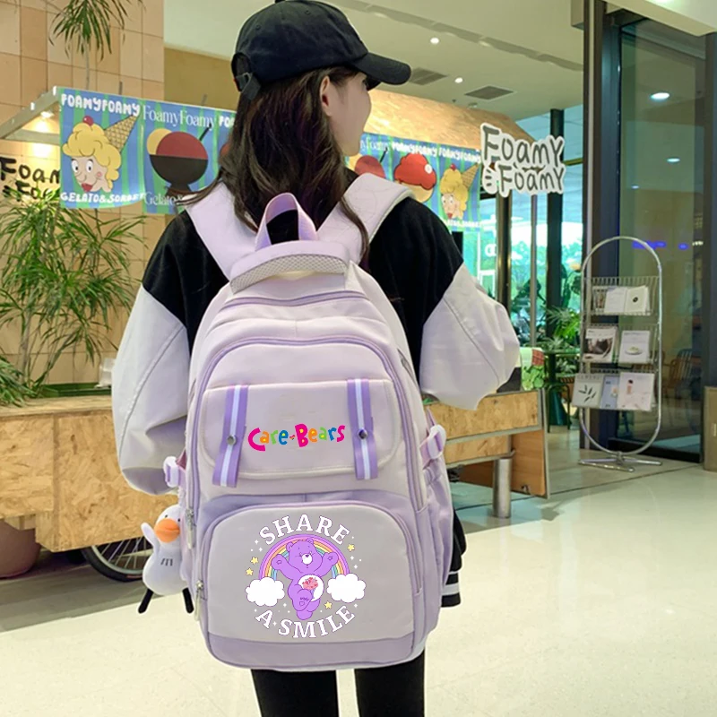 

New Care Bears Backpack Girl Kawaii Sweet Anime Pattern Schoolbag Student Large Capacity Storage Stationery Bag Children's Gifts