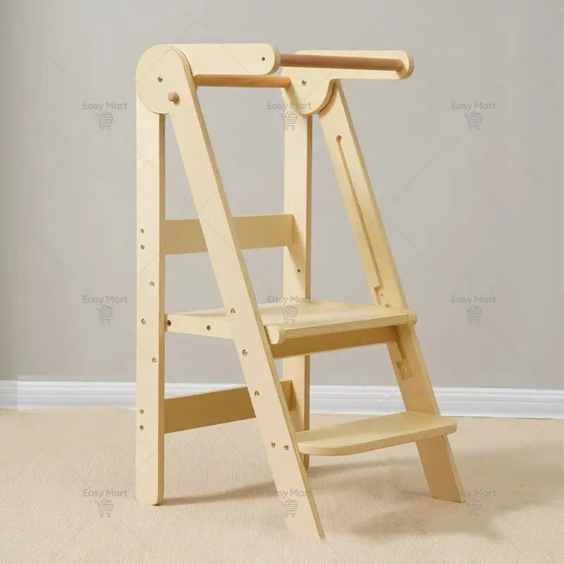 Kids' Folding Learning Tower - Step Stool with Handrails for Bathroom & Kitchen, Safe Standing Platform