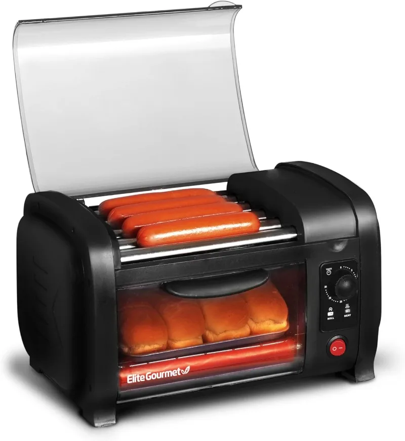 EHD-051B Hot Dog Toaster, 30-Minuten-Timer, Edelstahl-Heiz walzen backen & Krümel schale, 4 Brötchen Kapazität, schwarz