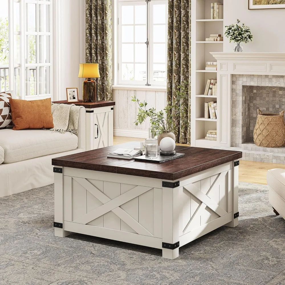 Lift Top Coffee Table with Storage 35.7" W Coffee Tables for Living Room, Farmhouse Coffee Table, Living Room Tables, Square, R