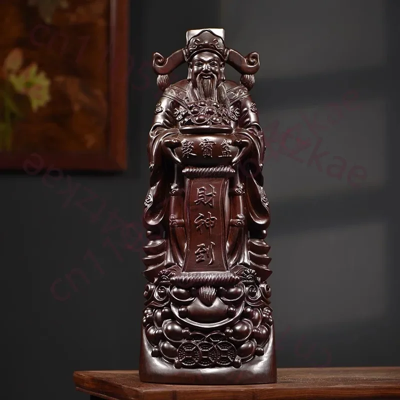 Elegant Black Ebony Wood Carved Wealth God Statue - Full Standing Fortune Deity, Office & Home Decor