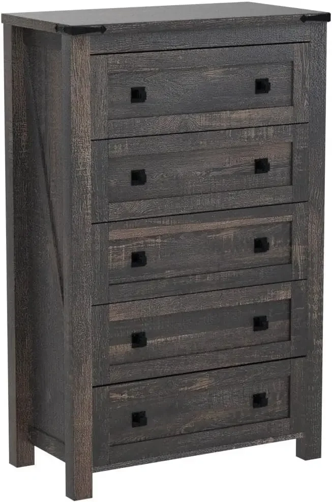 Bedroom Dresser, T4Lanka AM Farmhouse 5 Door Close-Up, Rustic Wood Large Chest of Close-Up Doors, Bedroom Dressers