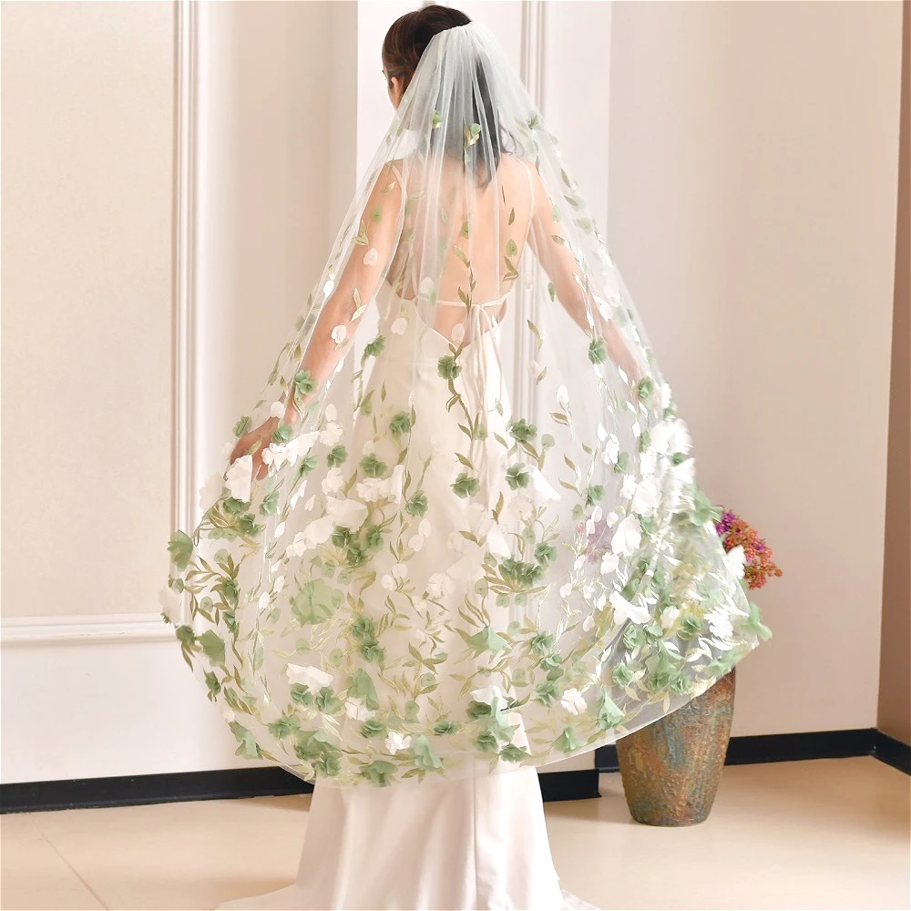 

Waltz Veil with Cut Edge Wedding Veils 3D Floral Embroidery Bridal Veil with Comb Wedding Accessories Lawn Wedding Party