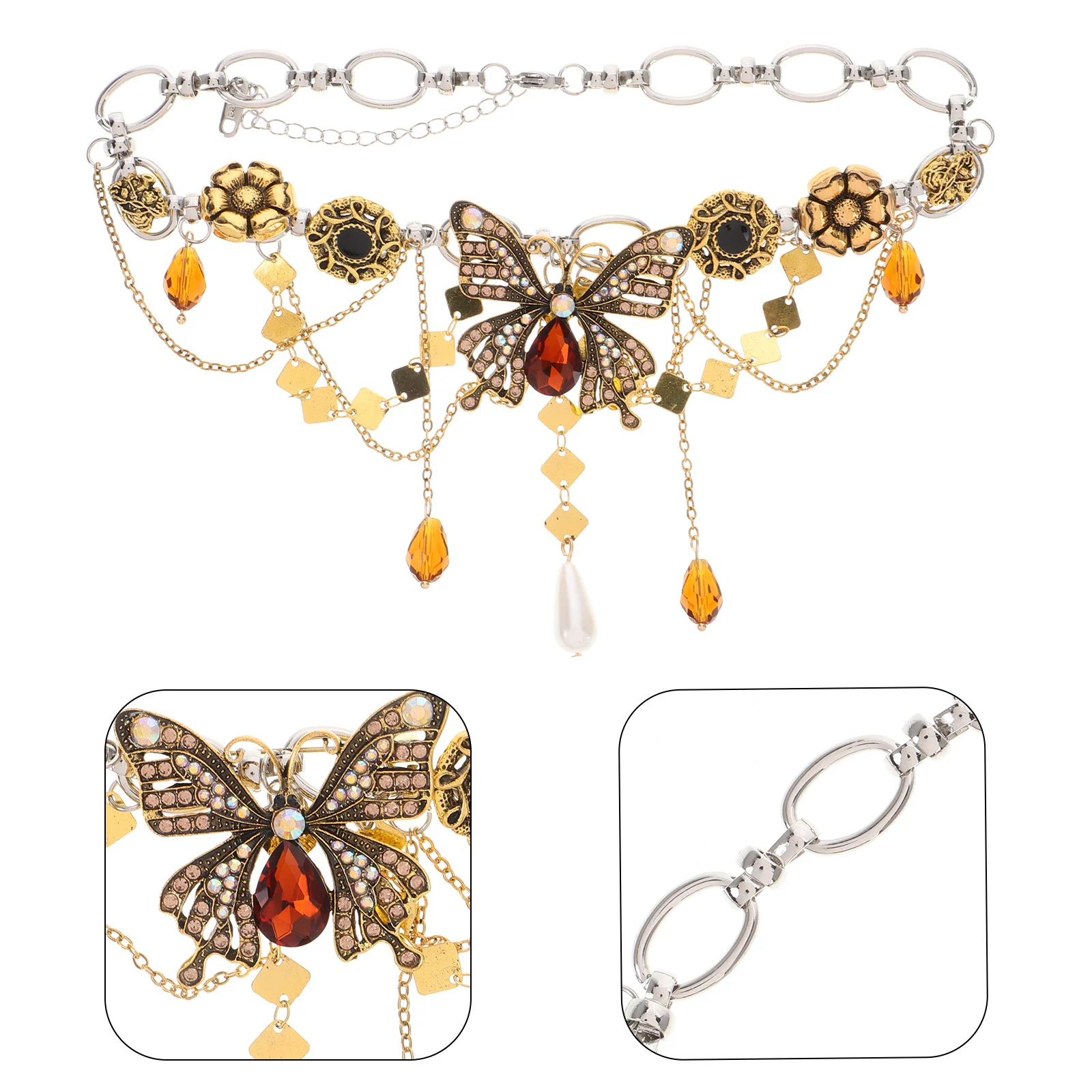 

Vintage Rhinestone Butterfly Clavicle Chain Necklace For Women Alloy Choker Retro Neck Jewelry Lightweight Party Wear