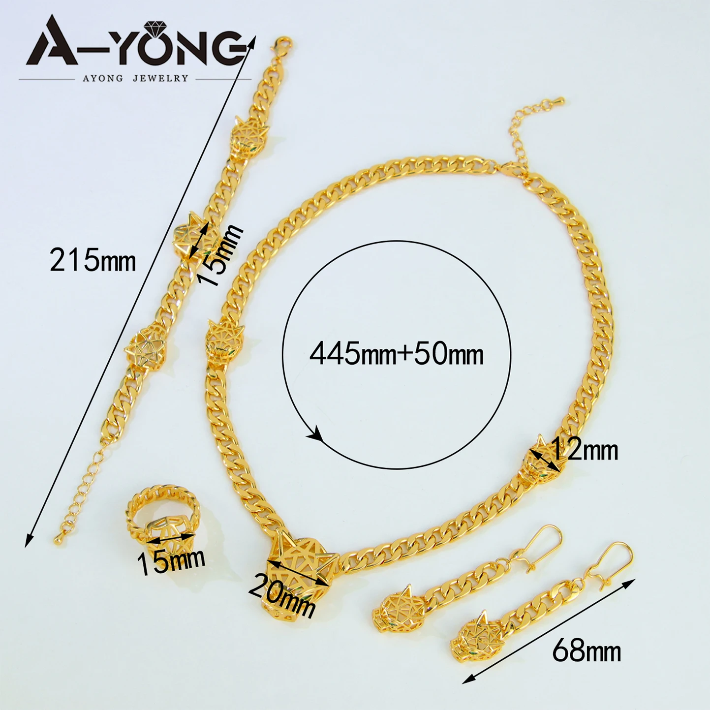 Luxus Dubai Gold Farbe Leopard Anhänger Halskette Set 21k Gold Überzogene Italienische Mode Panther Colliers Saudi Party Schmuck – Detail 4
