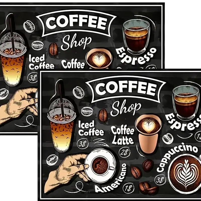 VIKAMA Coffee Shop Placemat Menu Print Dining Table Mat for Kitchen Cafe Home Decor Washable Heat Resistant Place Mats