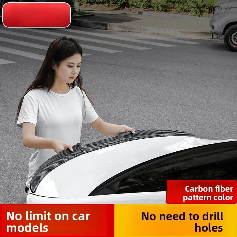No Drill Car Roof Spoiler, Blade Tail Wing with Carbon Fiber Pattern, Universal Car Styling Accessory