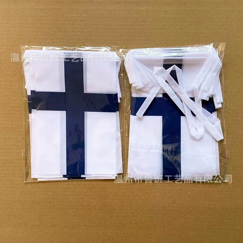 （TIKI FLAG）20pcs/lot Finland bunting flags 14x21cm Pennant Finland String Banner Festival Party Holiday for decoration