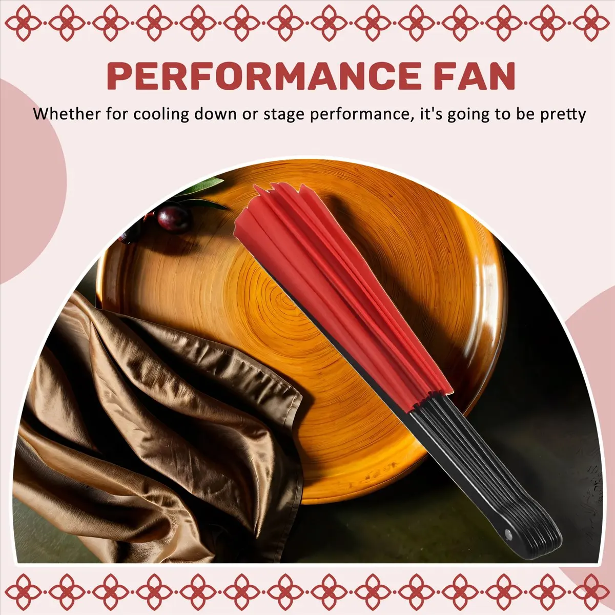 A56K 2 Pieces Large Folding Fan Nylon Cloth Handheld Folding Fan Chinese Tai Fan Decoration Fold Hand Fan for Party Favors (Red)
