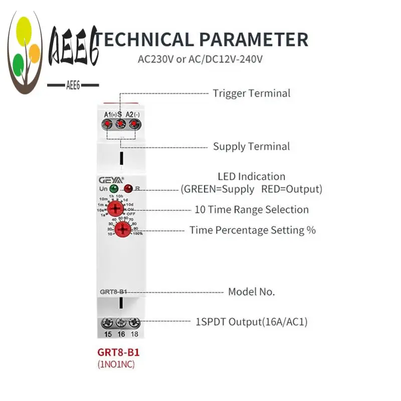 

AEE6-GEYA GRT8-B1 Off Delay Time Relay Timer Relay Electronic Type 16A, GRT8-B1