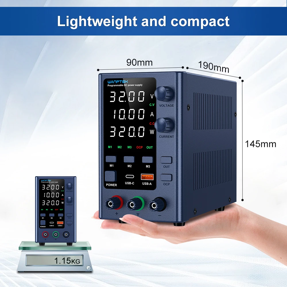 Einstellbares DC-Labornetzteil mit 4 Positionen, 30V 5A, 30V 10A, 220V/115V AC-Schaltwandler, USB/Tape-C-Schnellladung – Detail 15