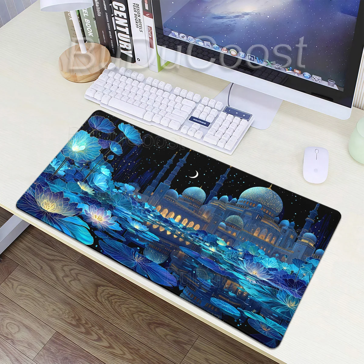 Lotus Building Art Mouse Pad Large Computer Office Game Table Mat Rubber Anti-slip Stitched Edge Keyboard Mats Long Desk Pads