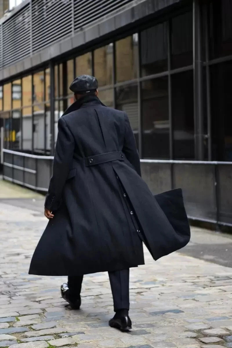 Schwarz Männer Anzug Mantel Lange Winter Woolen Jacke Formale Zweireiher Dicke Nach Maß König Mantel Büro Business-Outfit