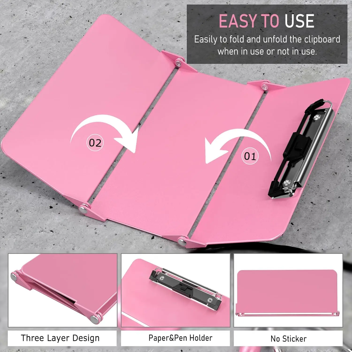 Pink folding writing board, 3-layer folding board, cheat sheet, nursing pocket size, pen holder, clinical clipboard
