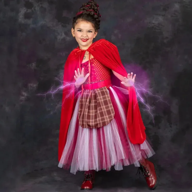 2024 New Hocus Pocus 2 Costume Sarah Sanderson Sisters Cosplay Costume Kids Girls Halloween Carnival Party Tutu Dress