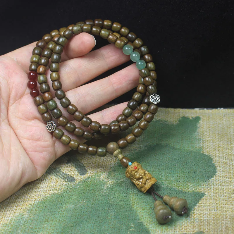

6mm Green Sandalwood Barrel Buddha Prayer Beads Multi-Layer Bracelet Wenwan Jewelry Gift for Men and Women