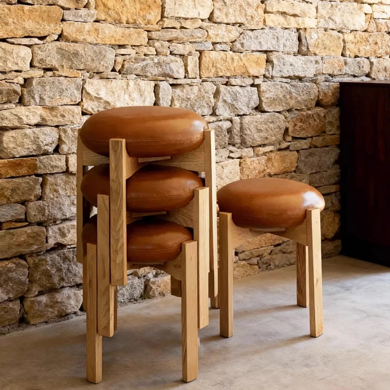 Ash wood stackable dining chair shoe changing stool antique household solid wood does not take up space dining table chair