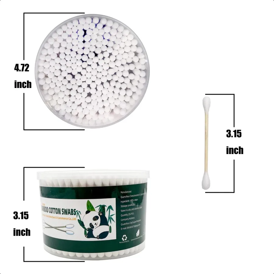 두꺼운 면봉 XL 사이즈 천연 대나무 면봉 유기농 생분해성 대형 이중 팁 면봉 고흡수성 면봉