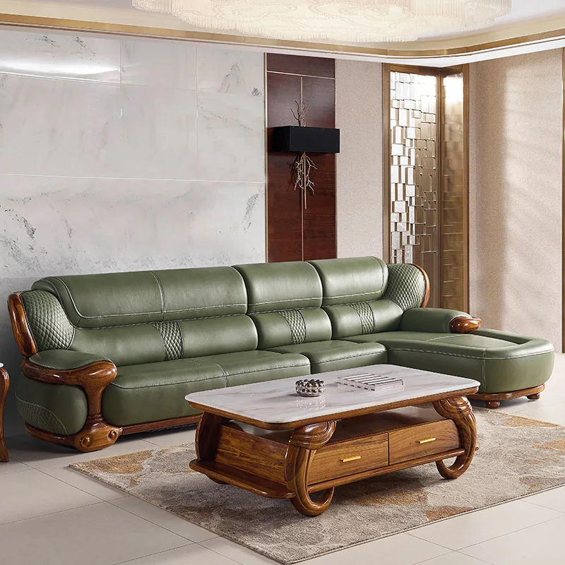 Modern simple ebony sofa top layer cowhide modern luxury villa large apartment