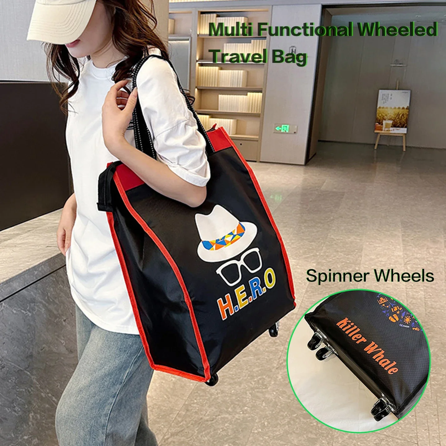 Wheeled Luggage Storage Bag Men Women Large Capacity Travel Handbag Shoulder Bag Ideal Daily Shopping Boarding Clothes Storage