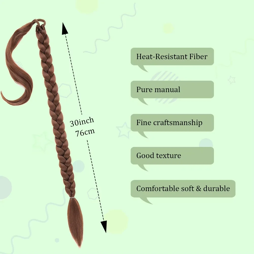 وصلة ذيل حصان طويلة مضفرة يمكنك صنعها بنفسك مع ربطة شعر مستقيمة ملفوفة حول وصلات الشعر على شكل ذيل حصان #6