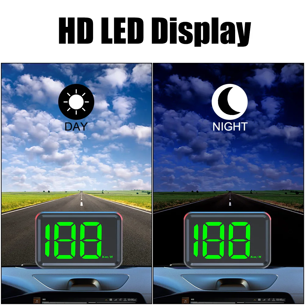 GPS HUD Speedometer KMH MPH Meter X1 HUD Big Font Digital White Green Light Display Car Head Up Display USB Plug