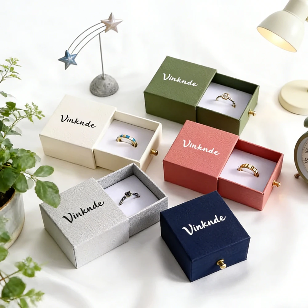 

Ring Box Jewelry Drawer Boxes Texture Paper V-groove Sliding Cardboard Package Earrings Bracelet Necklace Box Custom Logo Bulk