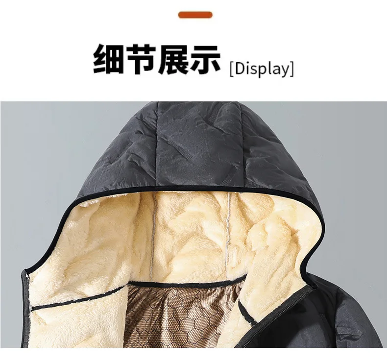 Men Winter Hooded Padded Jacket Waterproof Windproof Quilted Fleece Lined Thick Warm Full Zipper Casual Snow Outerwear for Male