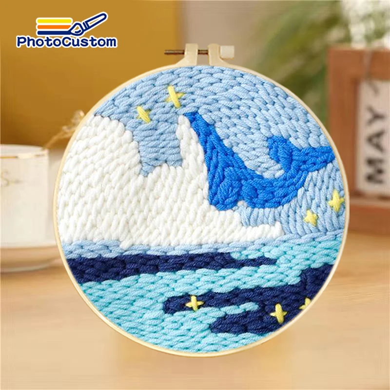 

PhotoCustom Diy Marine Animals Pen Embroidery Set Punch Needle Kit For Adults Tool Set Sewing Knitting Tool Sewing Home Decor