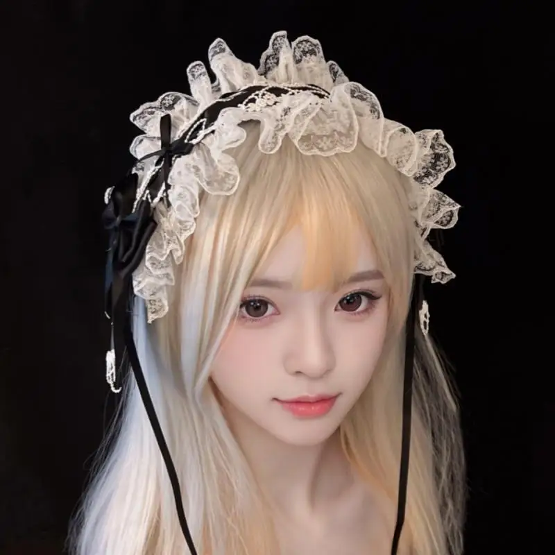 

Women's Hair Band Lolita Headband Sweet Bow Lace Accessory Japanese LO Girl Maid Versatile Kawaii Headwear