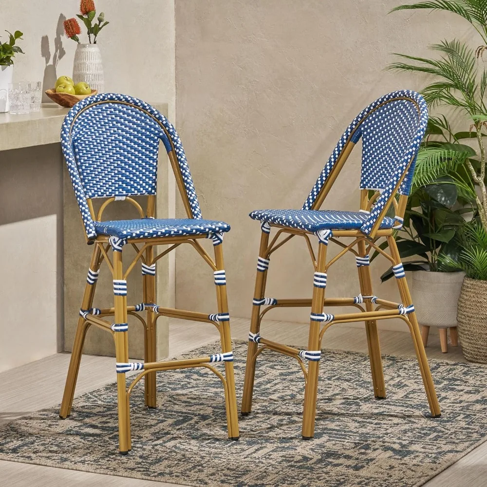 

Outdoor Bar Stools Set of 2 | 29.25'' French Rattan Counter Height Bar Stool | Aluminium Bamboo Print Finish (Teal Blue)