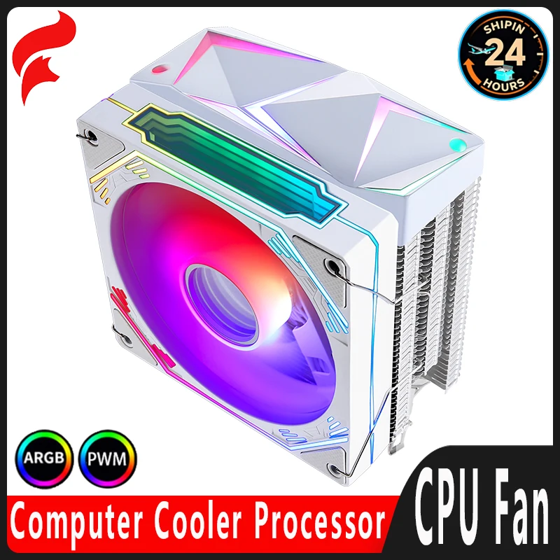 HNHU CPU Fan 120mm 4/6 Heat Pipe Black/White RGB Cooler Colorful Light Effect Install LGA1851 1200 1700 2011 x99 i5 i7 AM5AM4 E5